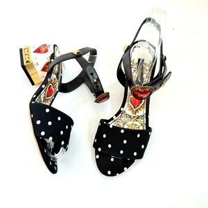 Dolce & Gabbana Black White Polka Dot Heart Buckle Cards cady sandals EU 36.5